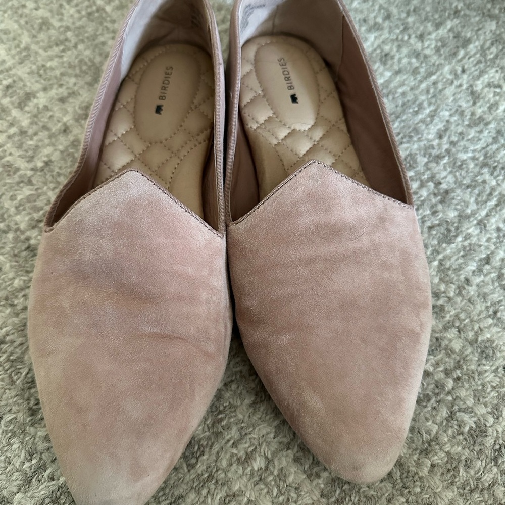 Birdies Pink Flats Sleek Suede Loafers